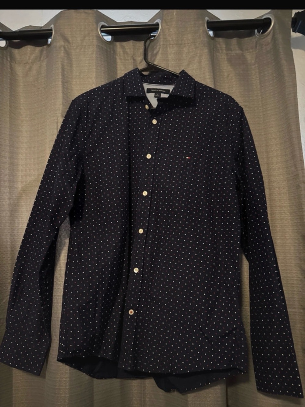 Tommy Hilfiger Navy Button-Up Shirt with White Micro Dots